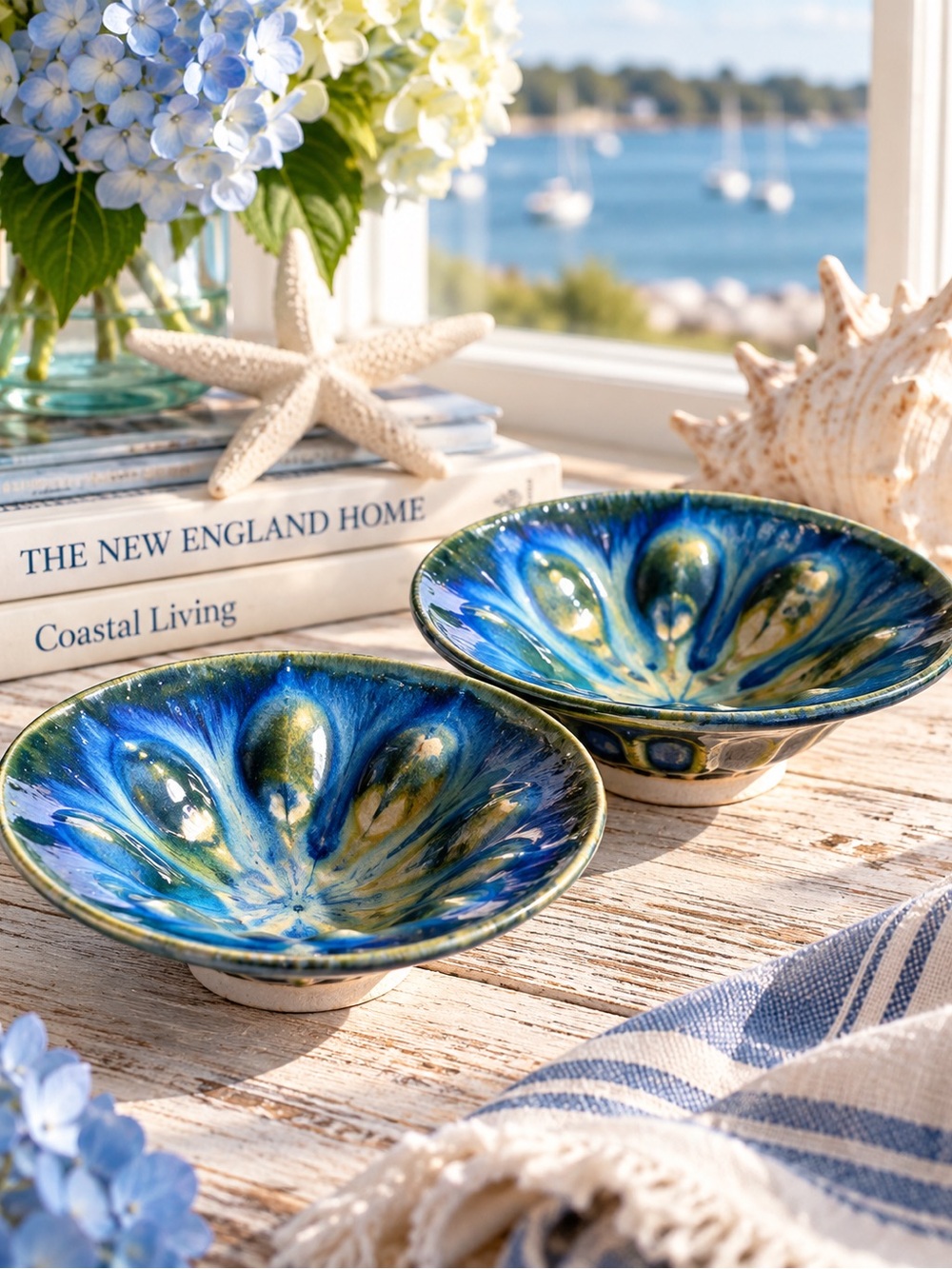 Vintage Signed Studio Pottery Bowls Set of 2 | Blue Green Glaze Artist Signed